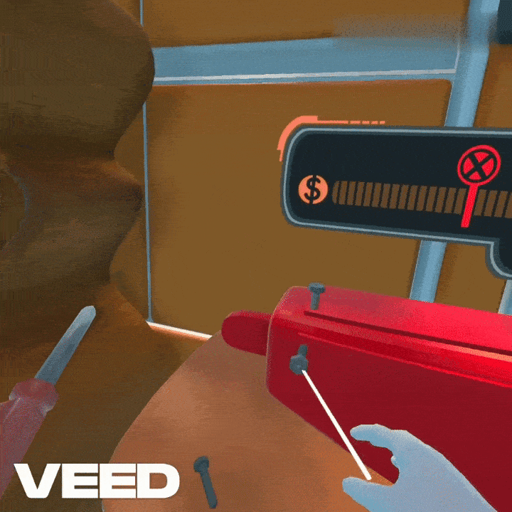 A first-person VR view of the repair tools and interface in ROBOPHY.