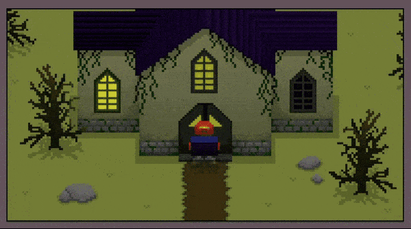 The pizza delivery character approaches a house during the opening story.
