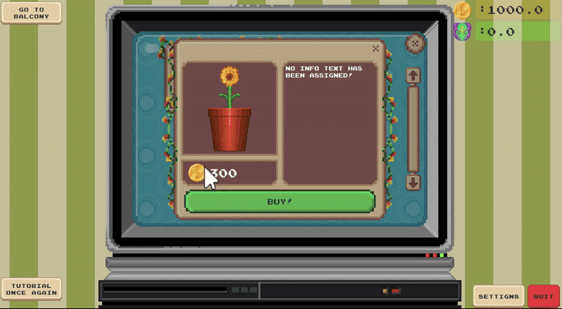A plant purchase screen inside Desktopy's retro computer interface.